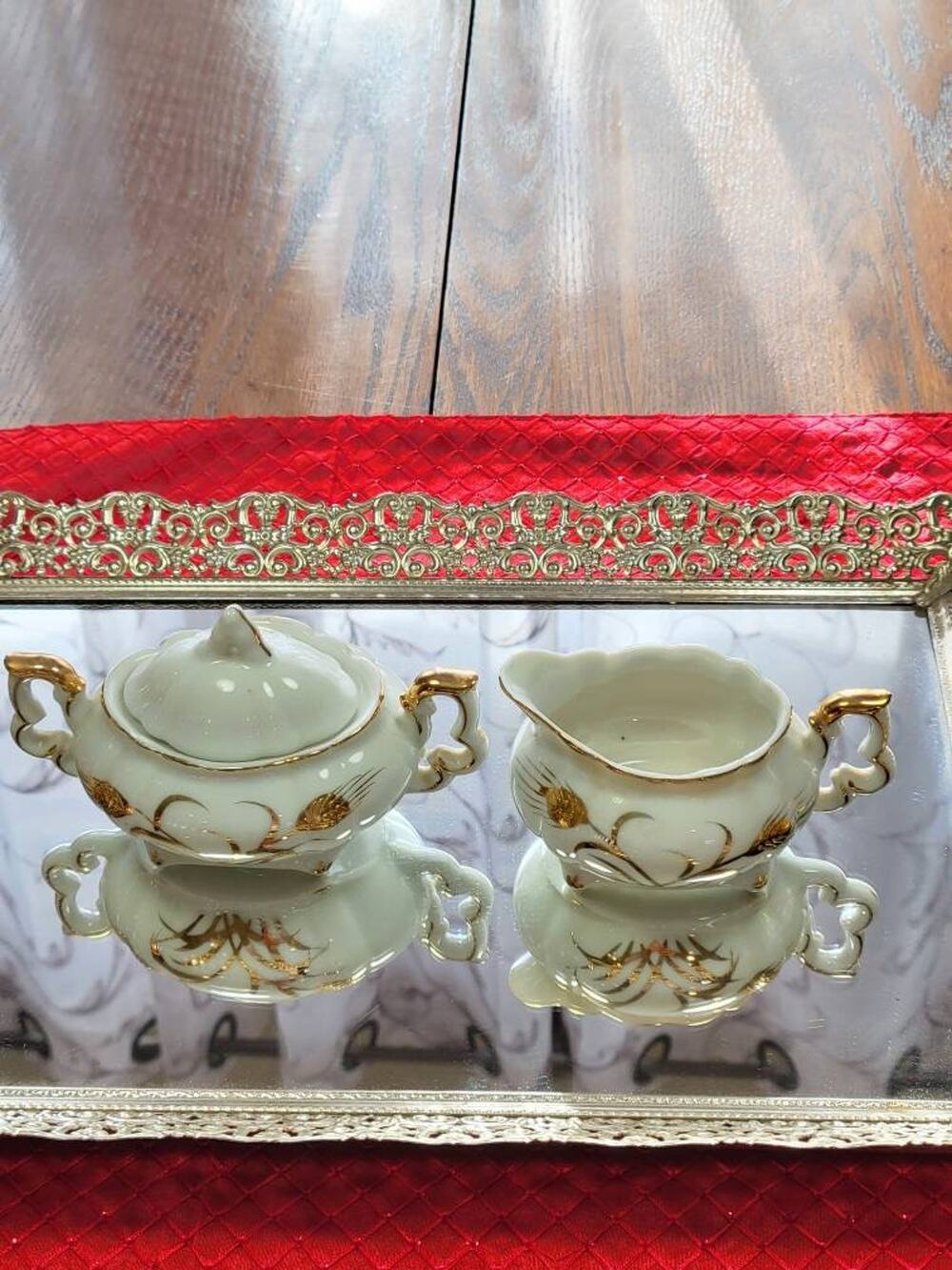 Vintage Lefton Gold Wheat Mini Sugar Creamer Set 20120 Tea Party Grandmacore